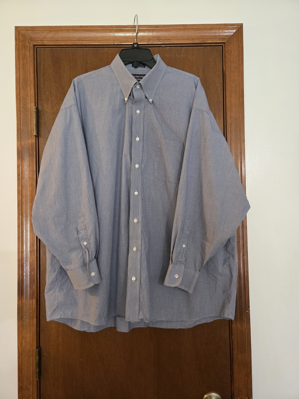 Vintage 90s Roundtree & Yorke Blue Microcheck Button Down Shirt 18.5 34 BIG